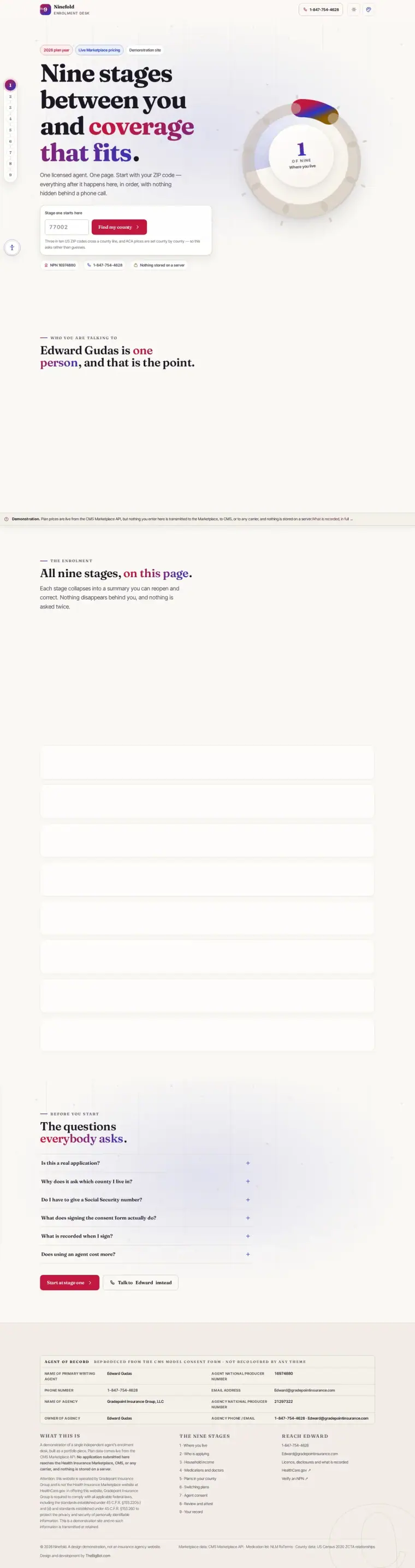 Full home page of the Ninefold health marketplace website design