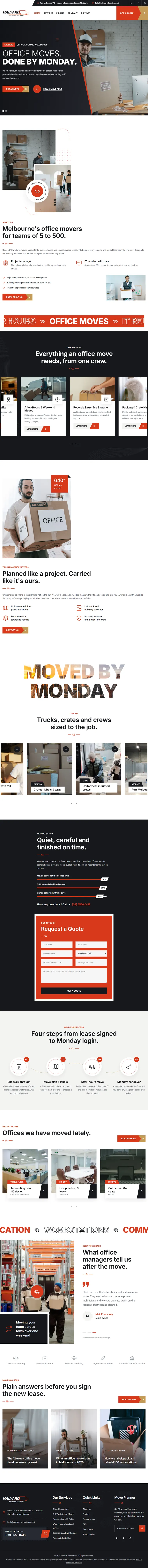 Full home page of the Halyard Relocations removalists website design
