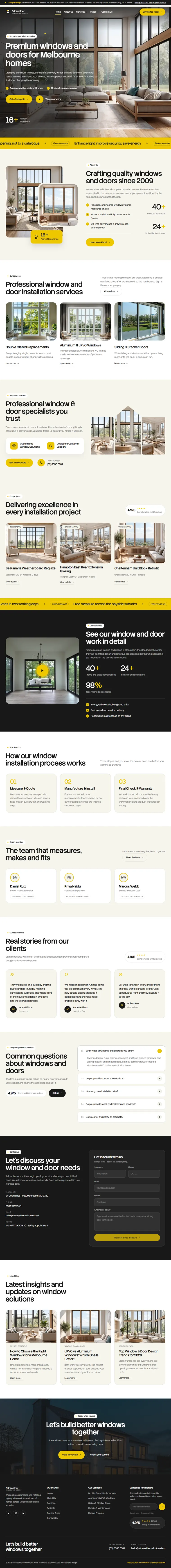 Full home page of the Fairweather Windows & Doors windows & doors website design