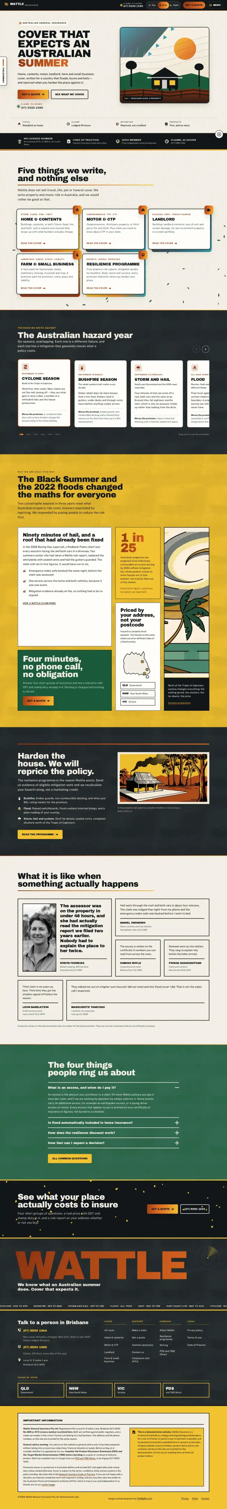 Full home page of the Wattle general insurance website design