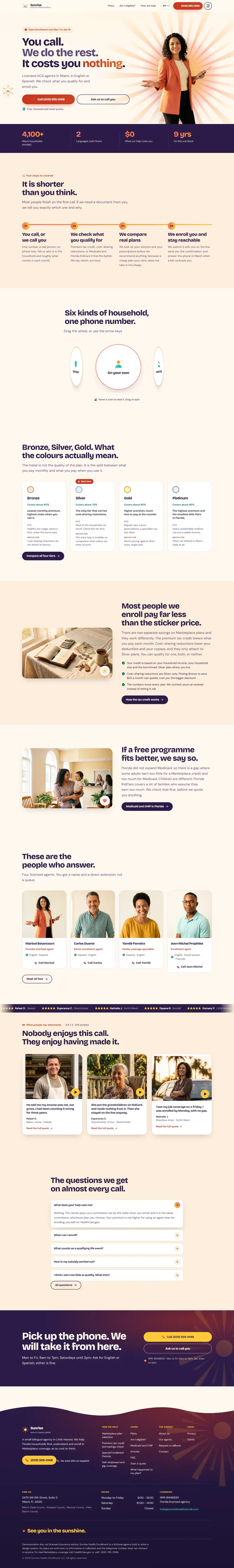 The home page of the Sunrise Health health marketplace website design