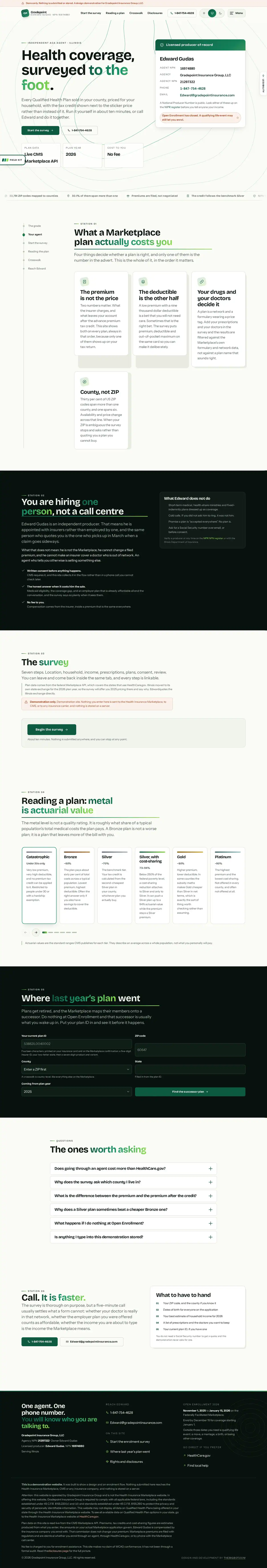 The home page of the Gradepoint health marketplace website design