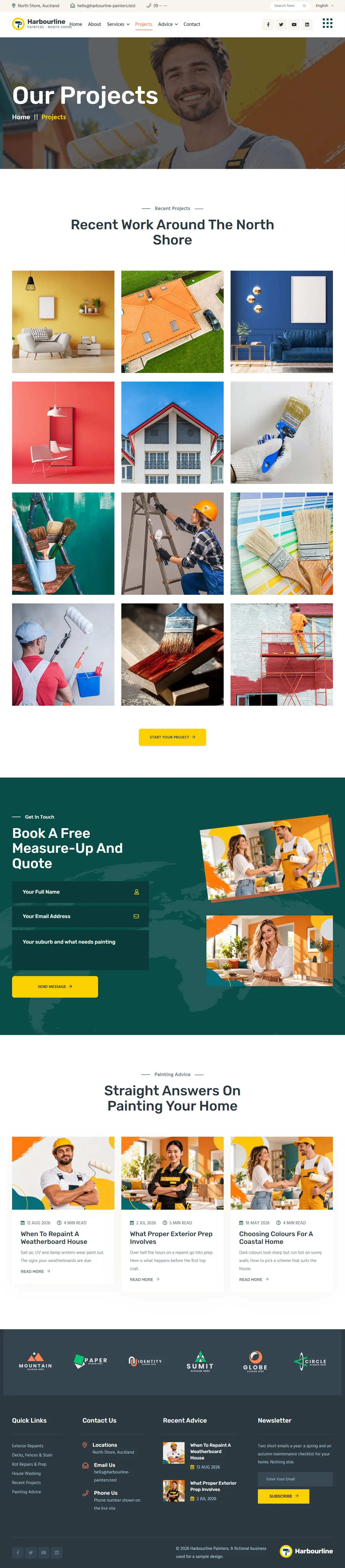The projects page of the Harbourline Painters painting website design