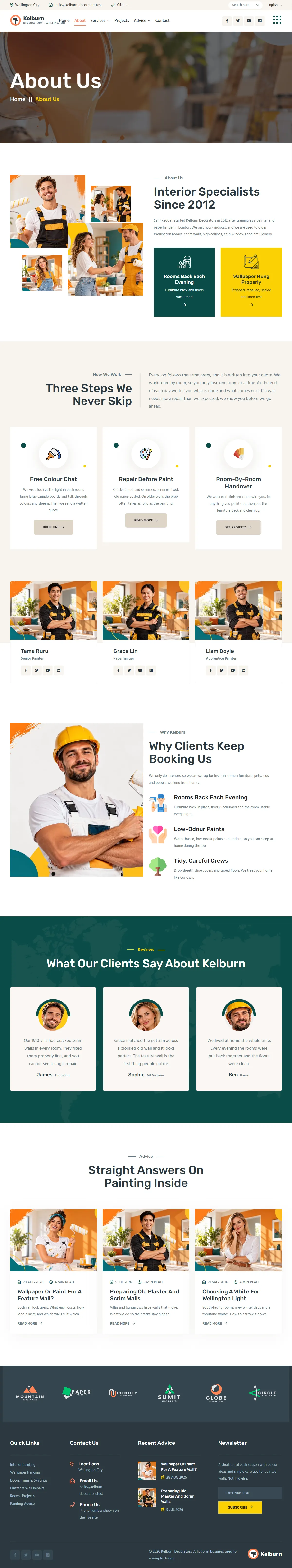 The about page of the Kelburn Decorators painting website design