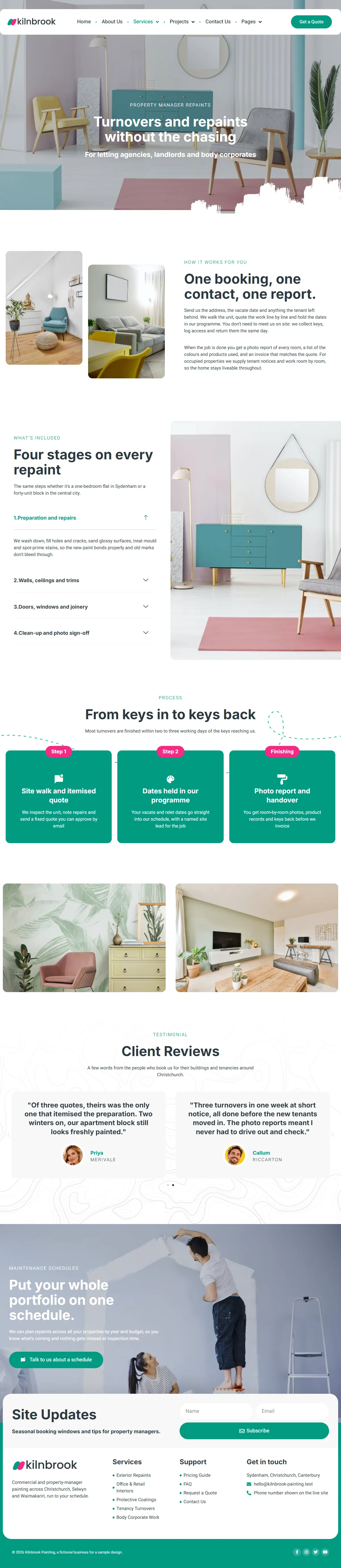 The property-manager repaints page of the Kilnbrook Painting painting website design