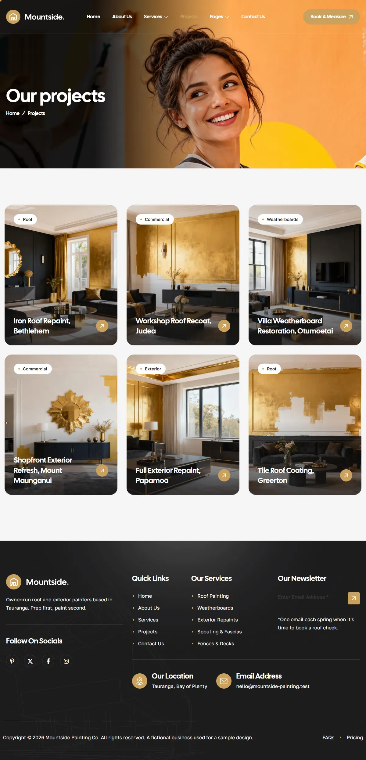 The projects page of the Mountside Painting Co. painting website design