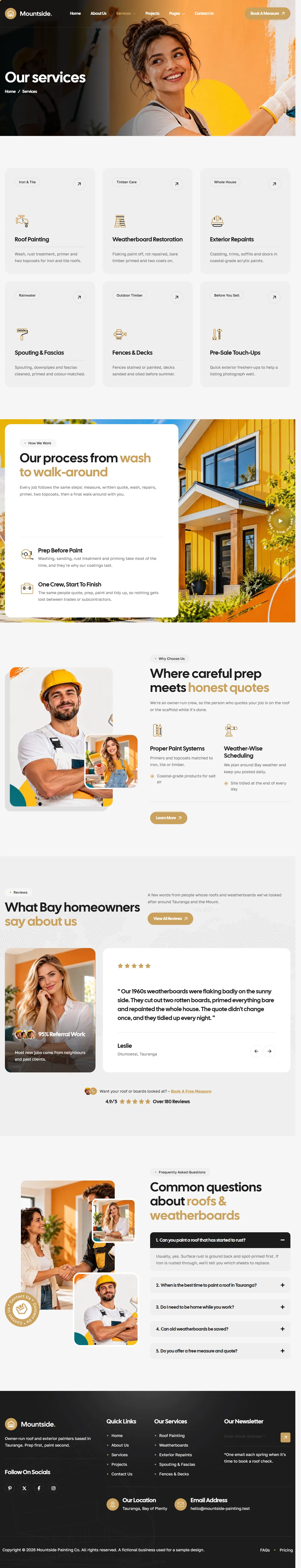 The services page of the Mountside Painting Co. painting website design