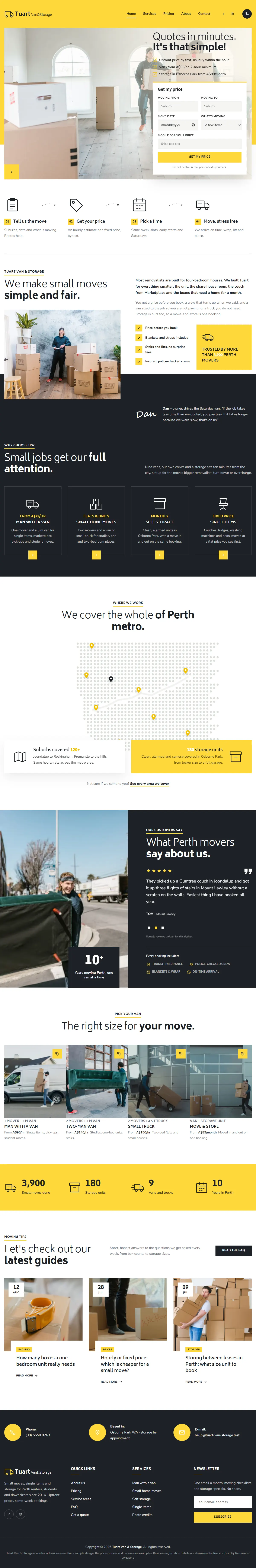 The home page of the Tuart Van & Storage removalists website design