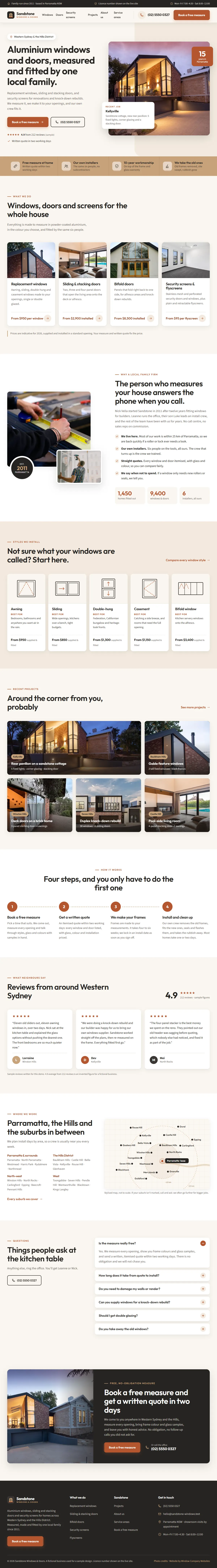 The home page of the Sandstone Windows & Doors windows & doors website design