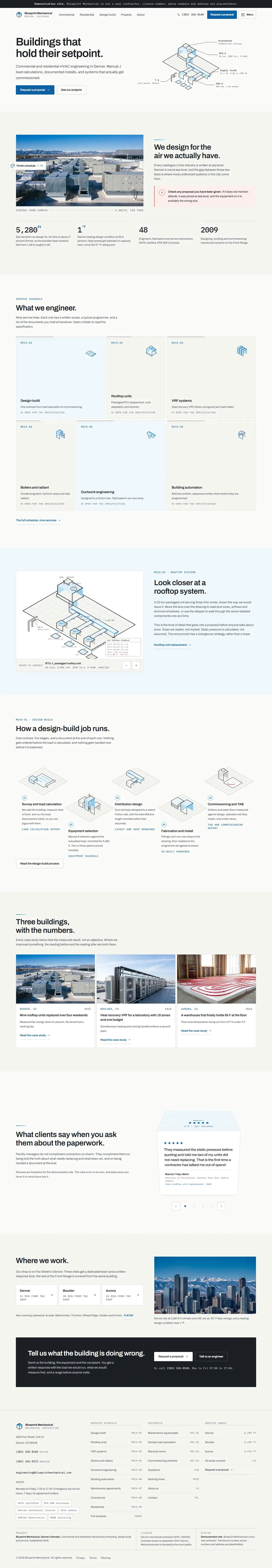 The home page of the Blueprint Mechanical hvac website design