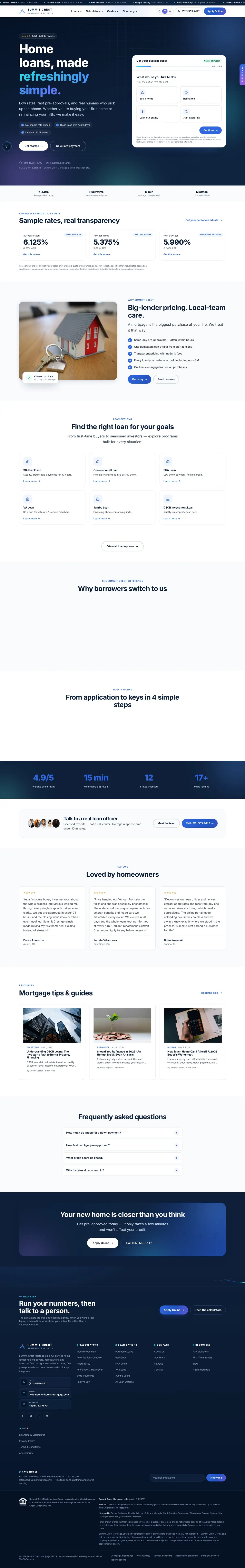 The home page of the Summit Crest Mortgage — August 2026 mortgage website design