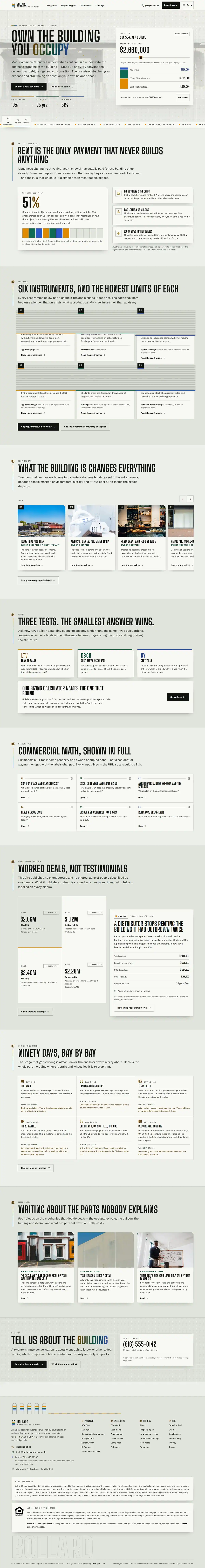 The home page of the Bollard Commercial Capital mortgage website design