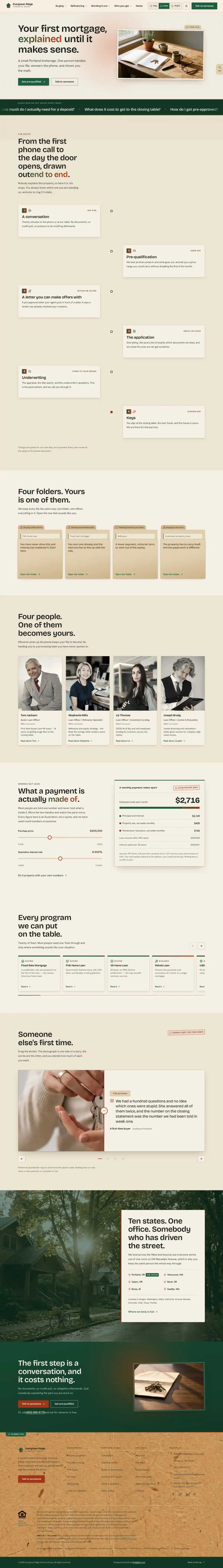 The home page of the Evergreen Ridge Financial Group mortgage website design