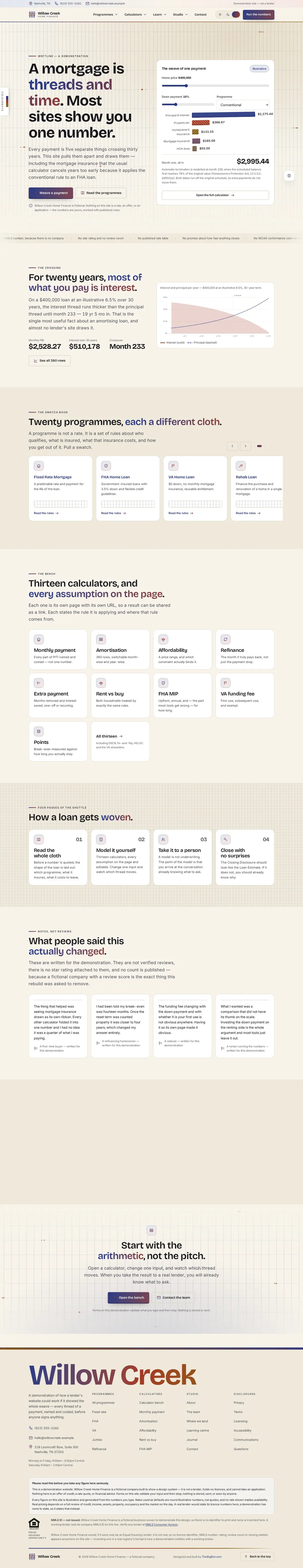 The home page of the Willow Creek Home Finance mortgage website design